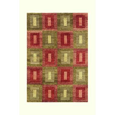 Noble House Legacy Hand Knotted Wool Geometric Area Rug In Rust Green